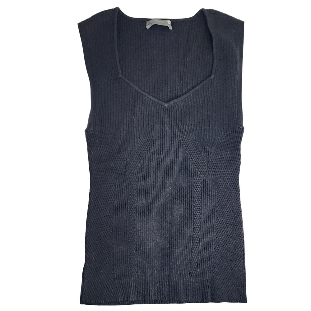 Anthropologie Sweater Tank Women Small Black Ribbed V-Neck Sleeveless Knit‎ Top